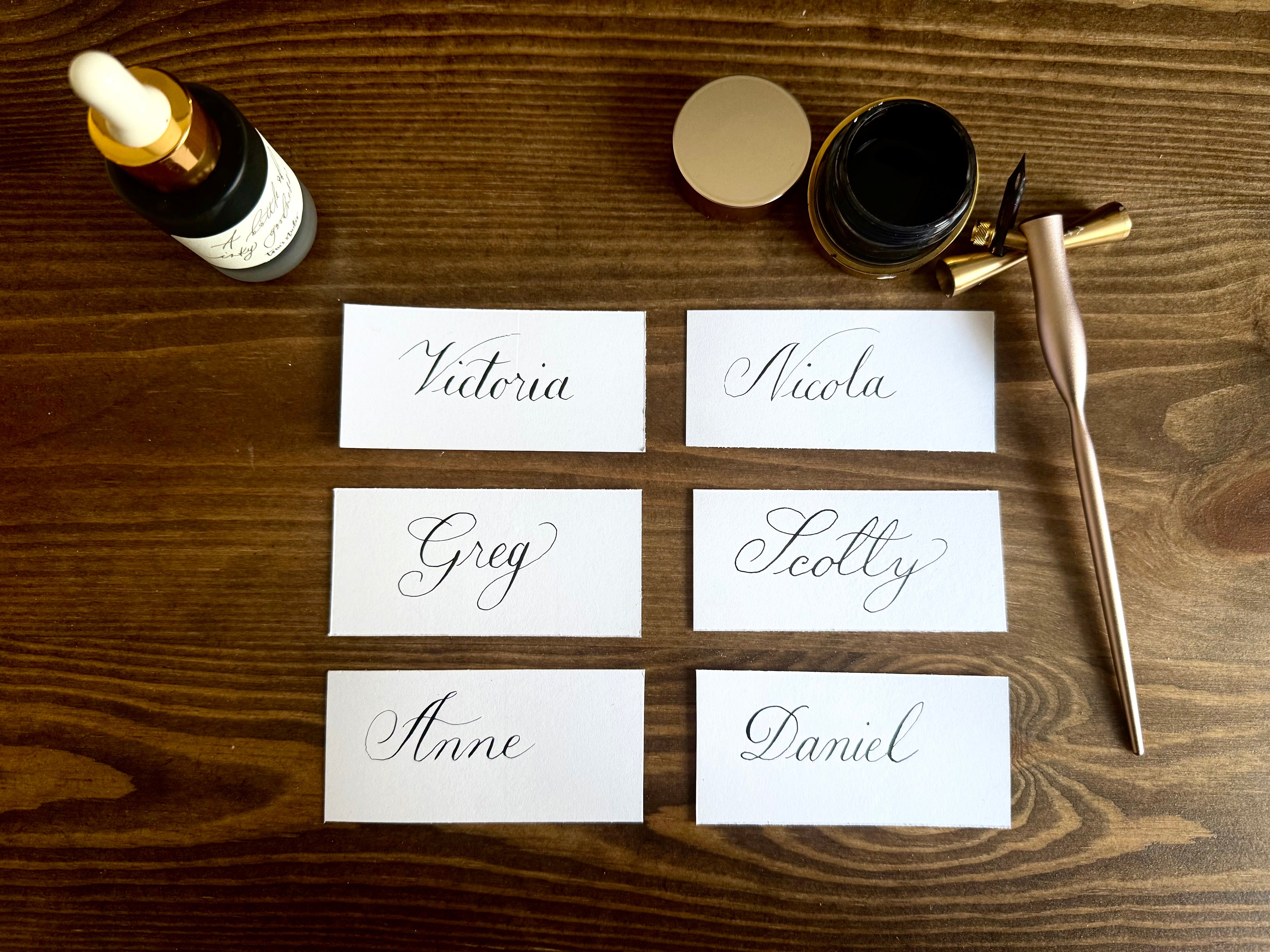 Handwritten Calligraphy Flat Lay Place Cards (9x4cm)